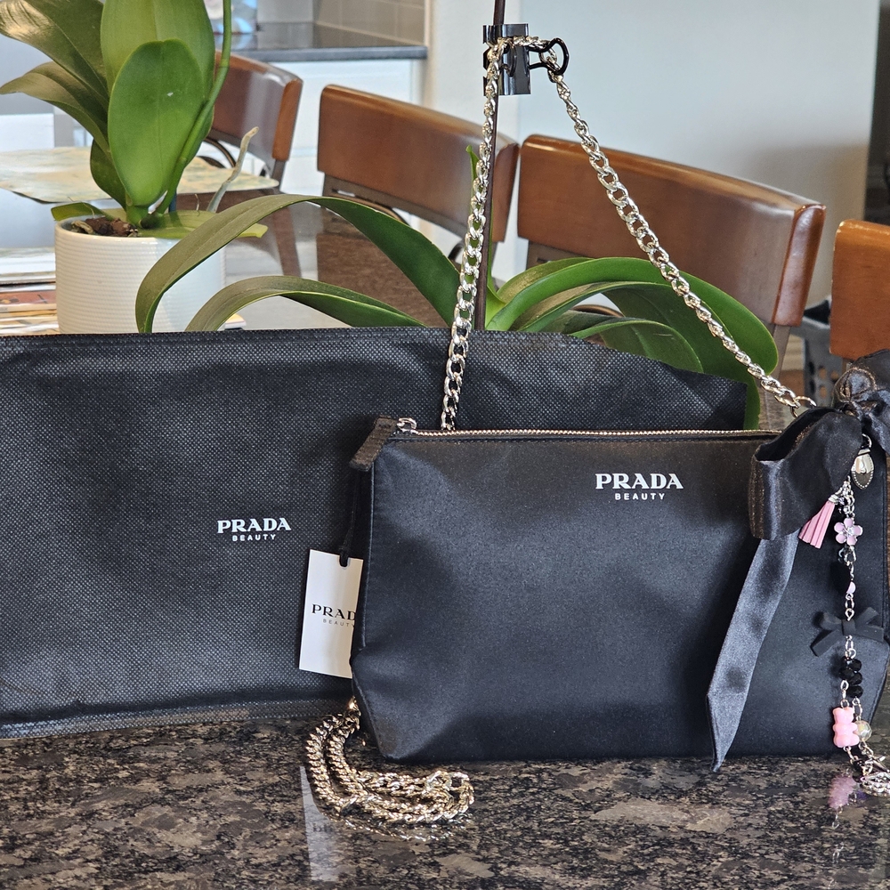 Prada Beauty Black Satin Chain Shoulder Bag
